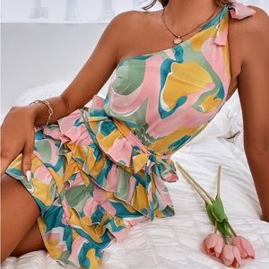 Sunday Up Colorful One Shoulder Dress
